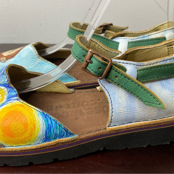 Handmade Custom Leather Sandals Van Gogh Starry Night & self portrait - Picture 5 of 8